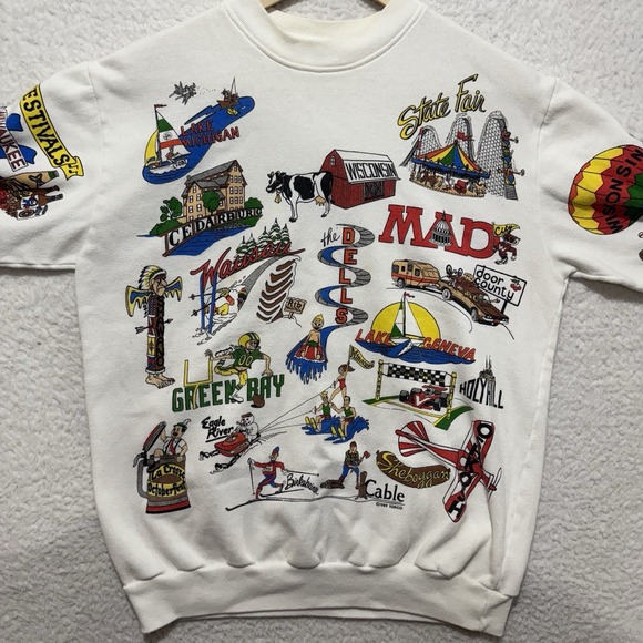 VTG Everything Wisconsin Mens Sz M Inlet Bay Made in USA Graphic Sweatshirt - Picture 7 of 14